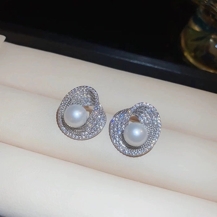 Radiant Pearl Halo Stud Earrings