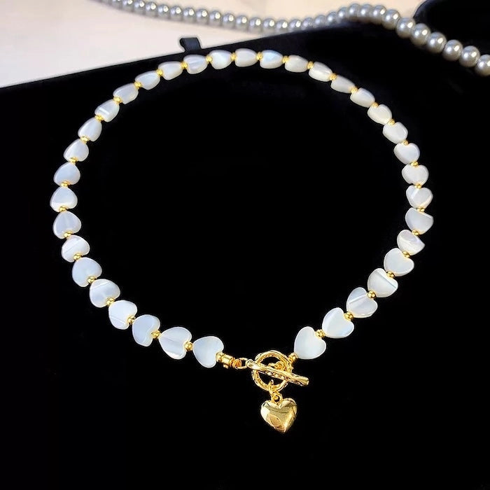 Mother-Of-Pearl Heart Charm Necklace