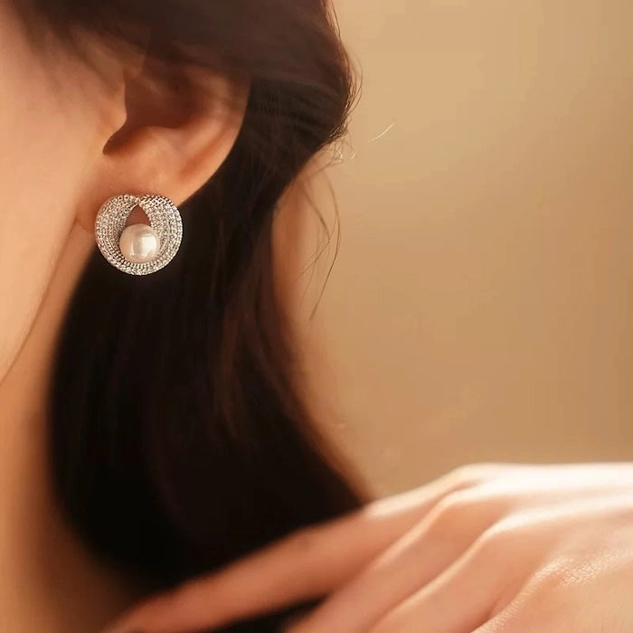 Radiant Pearl Halo Stud Earrings