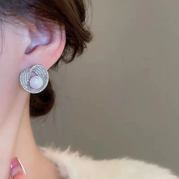 Radiant Pearl Halo Stud Earrings