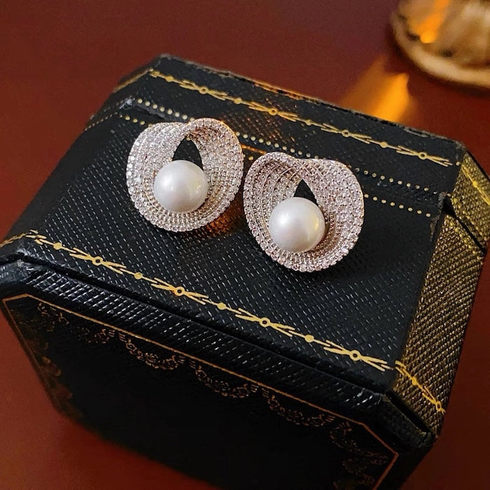 Radiant Pearl Halo Stud Earrings