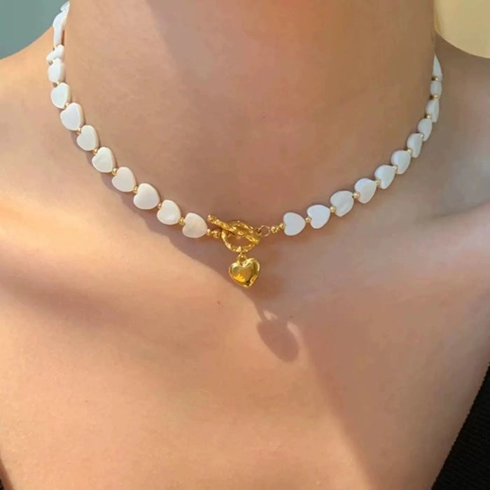 Mother-Of-Pearl Heart Charm Necklace