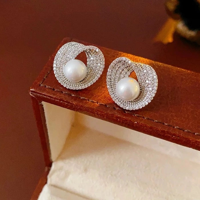 Radiant Pearl Halo Stud Earrings