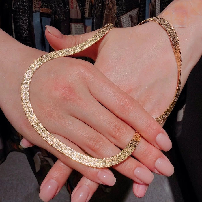 Ultra Shiny Layered Herringbone Chain Necklace